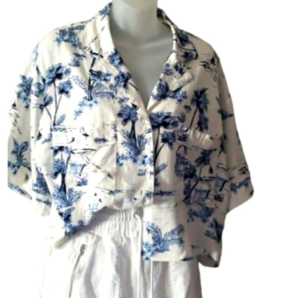 Panama Jack Navy and White Tropical Button Down Shirt